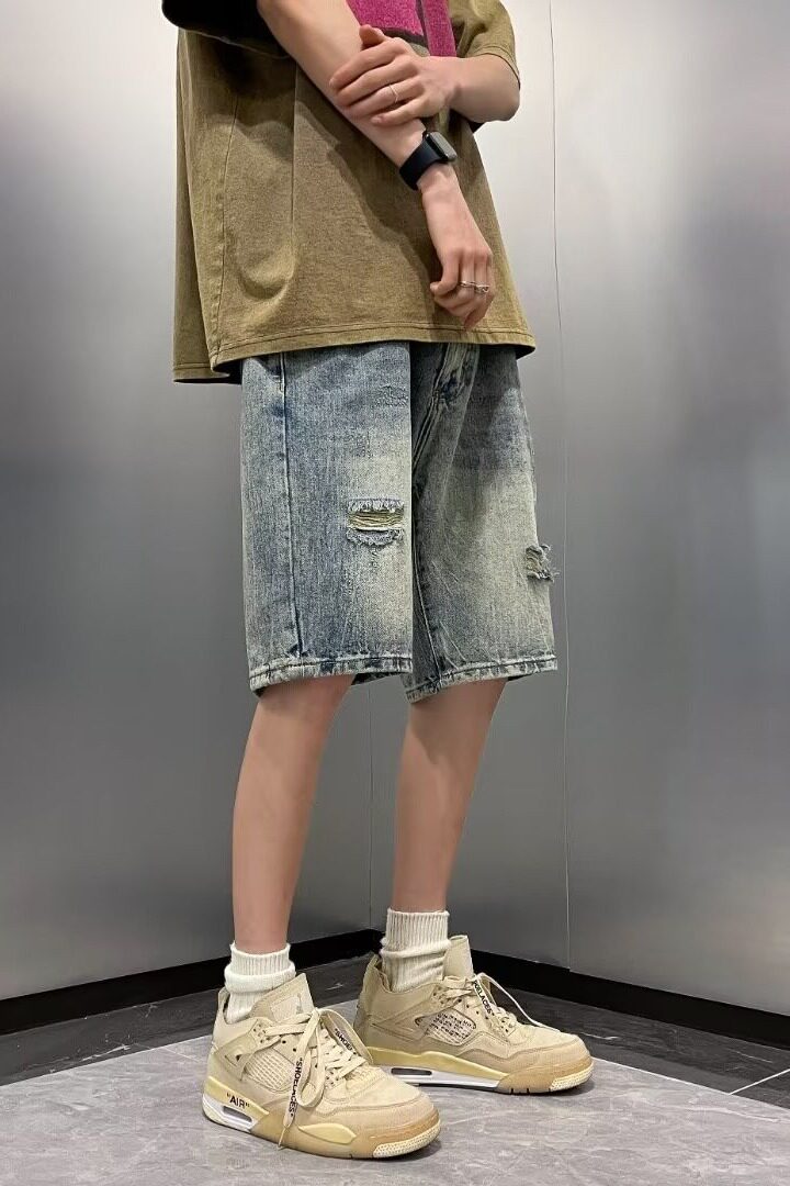 水洗破洞牛仔裤男款复古工装五分短裤潮牌痞帅男夏季裤DM613-P38,男装牛仔裤,星座302B