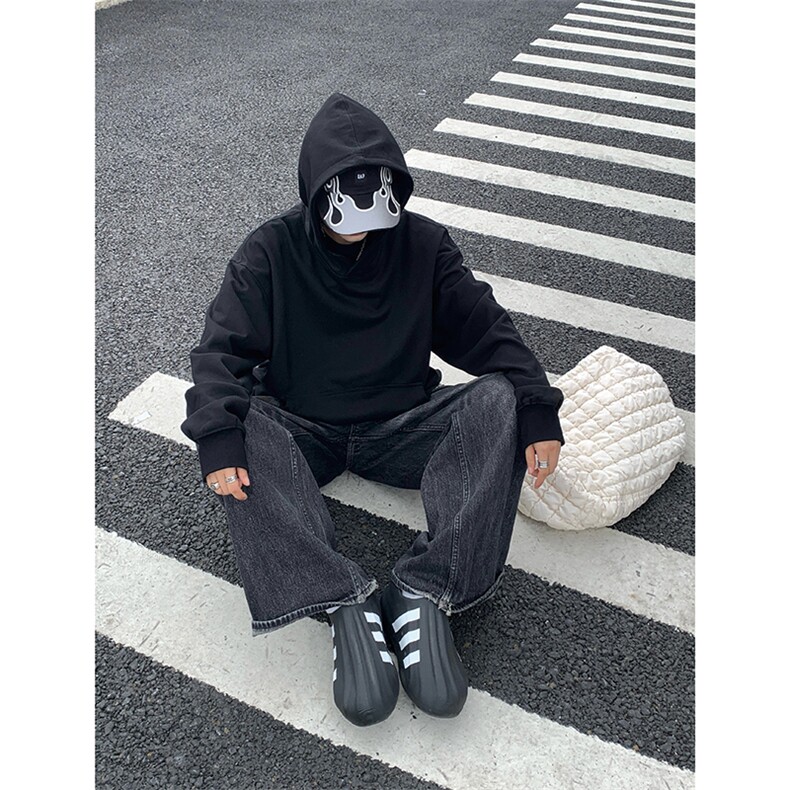 灰色cleanfit男生短款卫衣美式重磅连帽大帽衫廓形外套潮WY004P48,女装短外套,电商B312