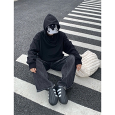 灰色cleanfit男生短款卫衣美式重磅连帽大帽衫廓形外套潮WY004P48，女装短外套，电商B312