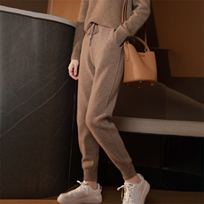 2024年秋冬新款宽松高腰垂感抽绳小脚裤简约，女装休闲裤，羿纯羊绒