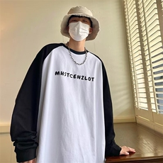 美式复古插肩袖长袖T恤男ins潮牌情侣男生韩版青少年港风日系上衣，男装T恤，星座716-4