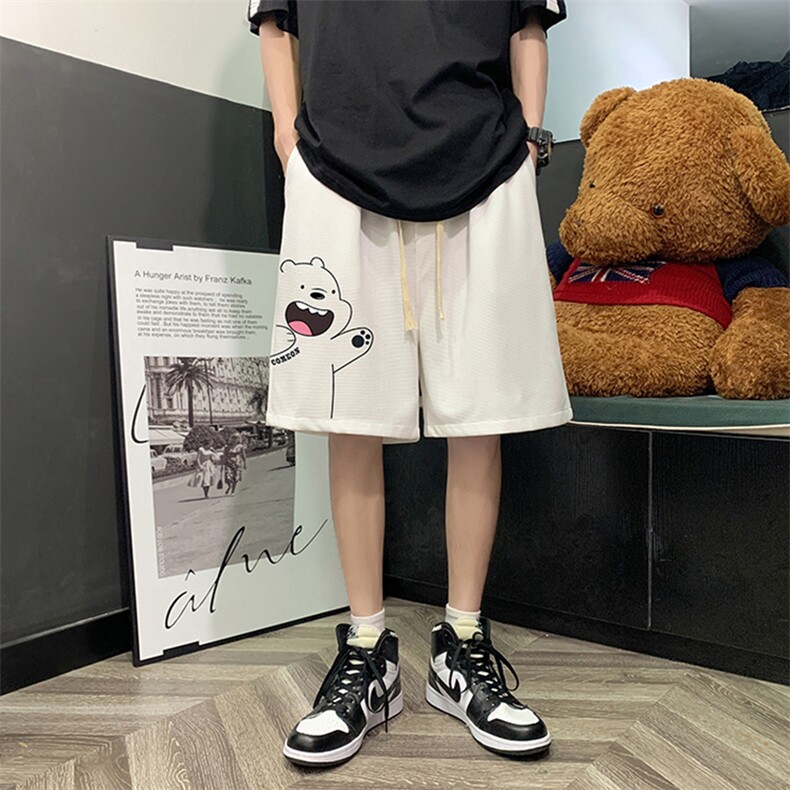 HD74131-P22 华夫格短裤男大码宽松五分裤男直筒中裤图片