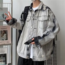 美式高街潮流宽松帅气休闲外套复古扎染破洞牛仔夹克男W5204-P67，男装夹克，星座512-2