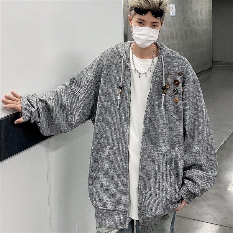 美式复古设计感针织连帽外套男早春秋慵懒卫衣开衫潮牌MY283/P75,女装短外套,星座506