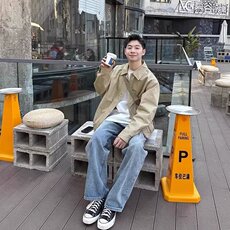 纯色翻领夹克工装男生2025新款春秋季外套上衣百搭宽松简约休闲，男装夹克，星座715-4