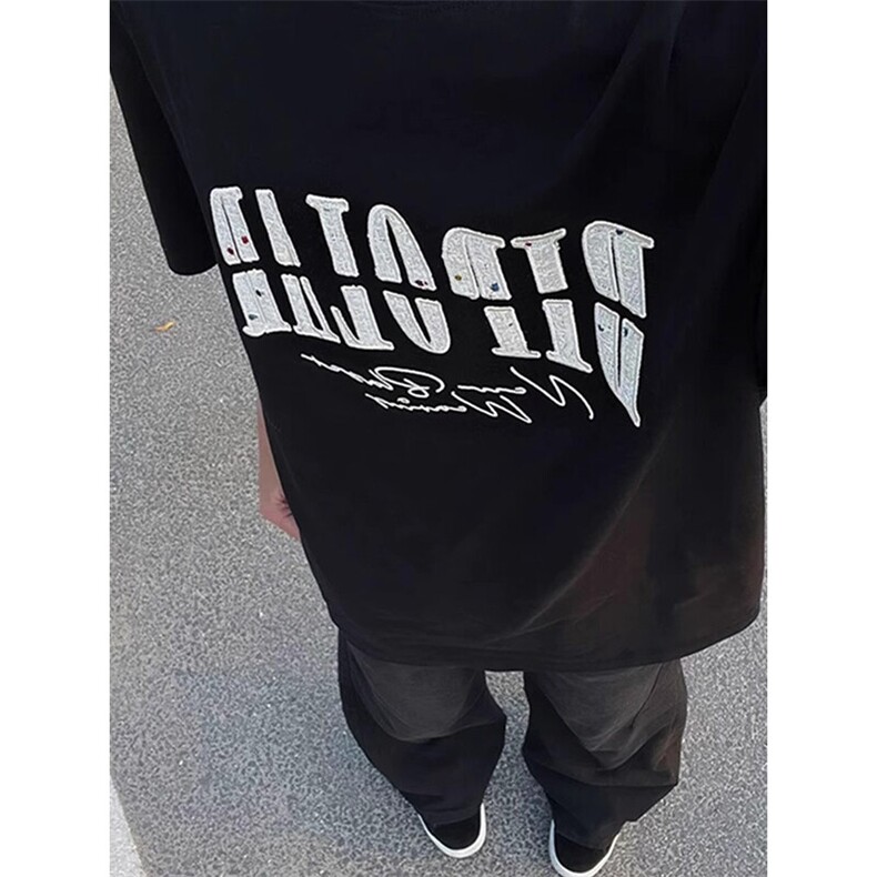 万针全刺绣工艺抖音得物高品质260克重磅纯棉双纱美式高街短袖T恤图片