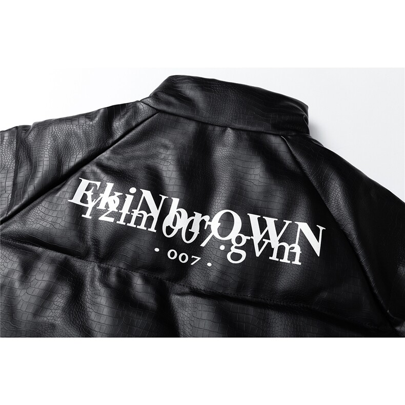 鳄鱼纹印花设计大码M-5XL手塞棉夹克PU皮棉服外套男8507P120控158,男装夹克,星座227-7