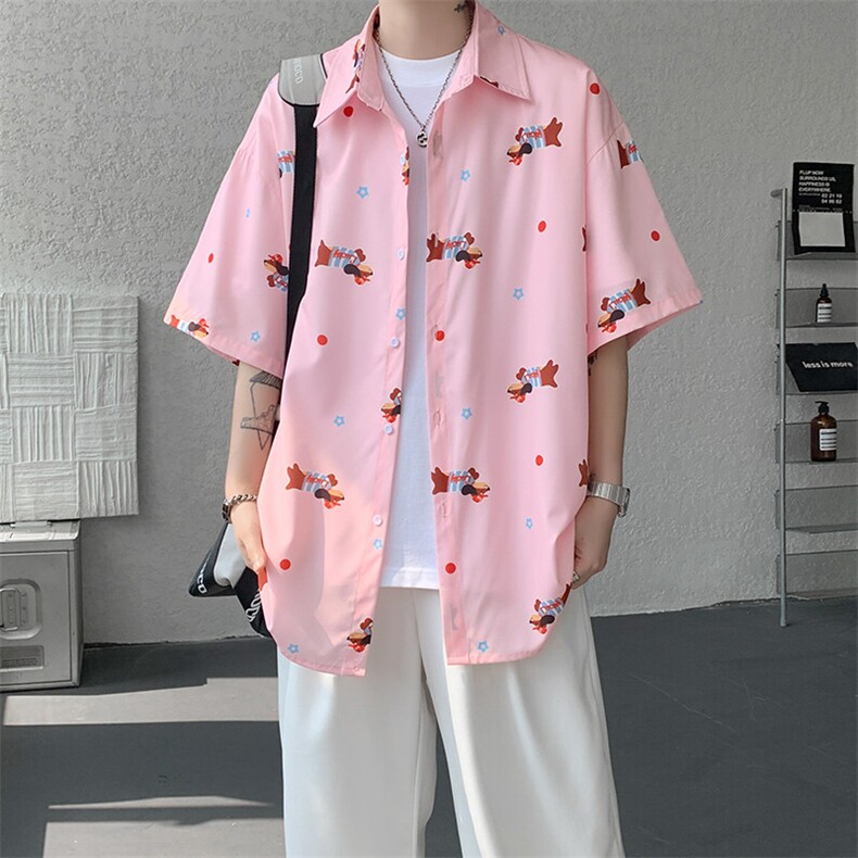 8XL-M腊肠狗花衬衫男短袖夏季冰丝薄款花衬衣寸衫外套DC28003P38,男装T恤,电商B312