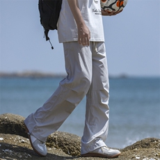 夏季新款户外露营工装裤男款宽松薄款褶皱速干冰丝直筒休闲裤，男装休闲裤，星座410-7