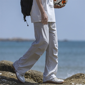 夏季新款户外露营工装裤男款宽松薄款褶皱速干冰丝直筒休闲裤图片