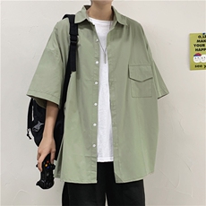 夏季薄款纯色衬衫男韩版潮流短袖衬衣港风休闲宽松中袖W931-P30，男装衬衫，星座512-2