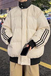 8XL-M三道杠韩系拼接立领加厚棉服三条杠棉衣面包服外套MY1706P98图片