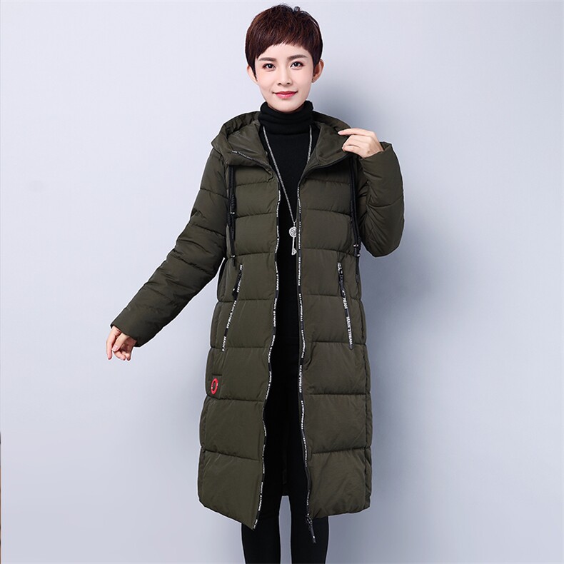 长款直筒系带加厚长袖2020年冬季插肩袖拉链连帽纯色棉衣/棉服口袋，女装棉衣/棉服，独衣靓