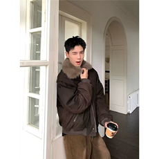 现货棕色翻领宽松休闲夹棉夹克男M275/P100，男装夹克，星座205-3