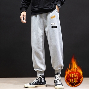 K12118-P40加绒P50束脚纯棉运动裤男士休闲裤大码宽松卫裤男,格子衬衫搭配白色裙子图片