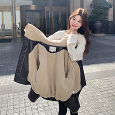 【新品】复古肌理皮衣羊羔毛加绒加厚PU2C016-8030-P270-K398，女装皮衣，2C016
