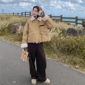 卡其色羊羔毛领拼接短款派克羽绒服女2025冬季小个子加厚保暖外套图片
