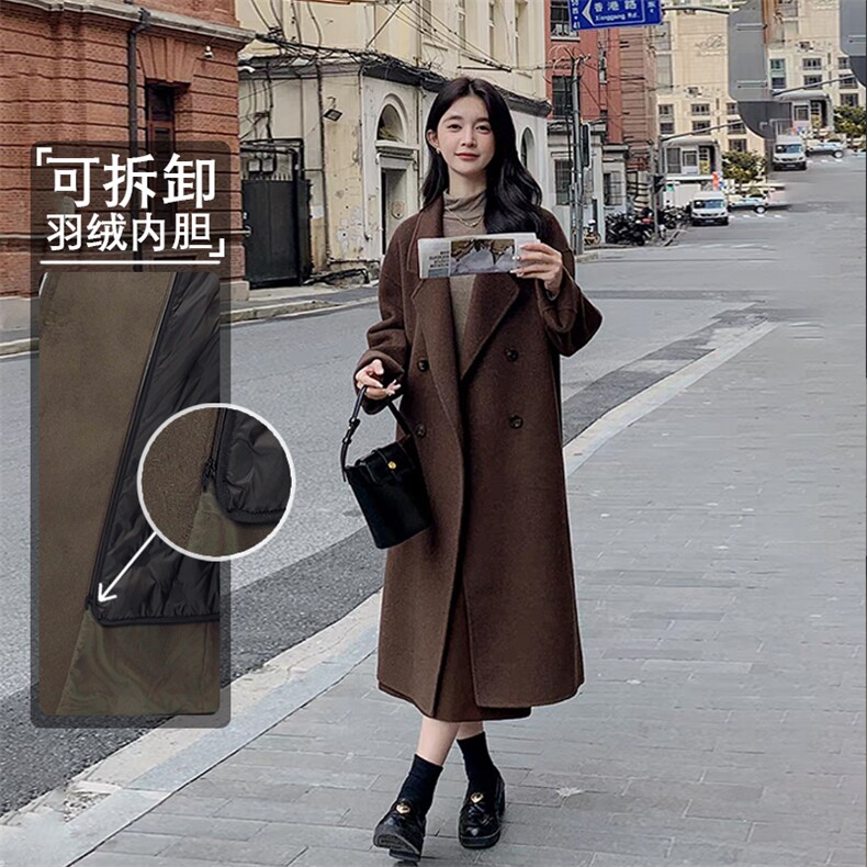 美拉德可拆卸羽绒内胆毛呢外套女2025冬新款小个子高级呢子大衣，女装毛呢外套，纪茹