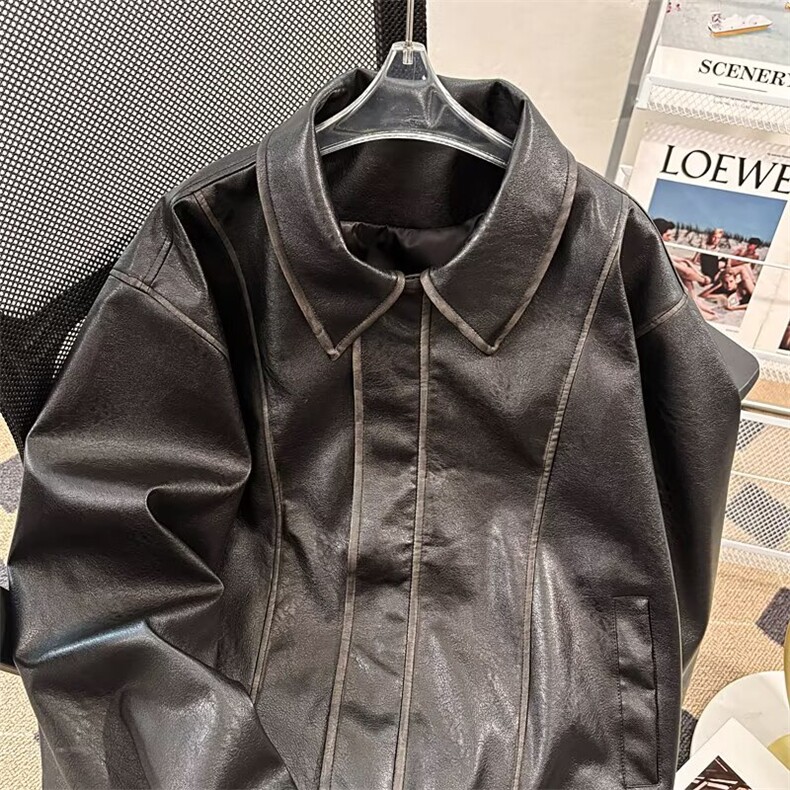 机车皮衣外套男宽松潮牌春秋季缉明线PU皮夹克7888P88,男装夹克,星座410-2