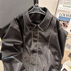 机车皮衣外套男宽松潮牌春秋季缉明线PU皮夹克7888P88，男装夹克，星座410-2