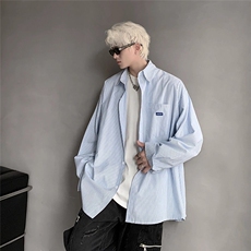 条纹长袖衬衫男潮牌宽松外搭衬衣CS151-P38，男装衬衫，星座1001-1