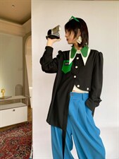 不规则设计黑色衬衫，女装衬衫，WAN QING万青