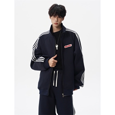 8XL-M条纹撞色开衫新年红卫衣运动套装潮牌运动服校园风TZ114P118，男装休闲套装，电商D206-1