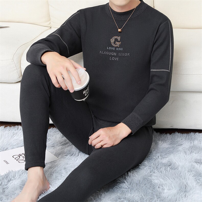 秋冬保暖内衣男士中高领秋衣秋裤加绒加厚罗纹袖口套装TZ6806-P70，男装休闲套装，星座310B-3