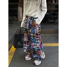8XL-M美式废土风拼接裤痞帅阔腿裤嘻哈宽松休闲裤男K9125P58控78，男装休闲裤，电商D206-1