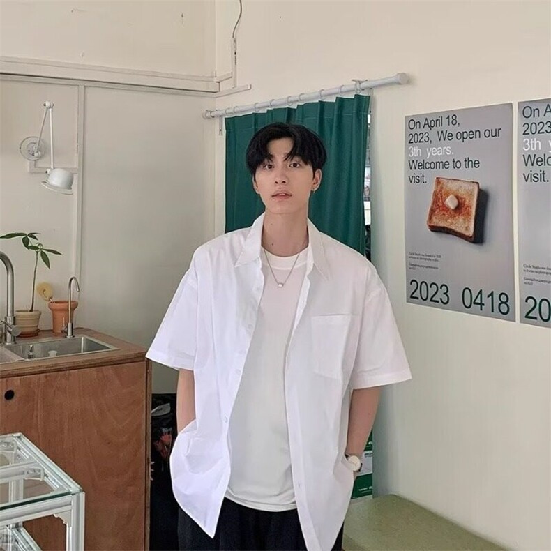 2025夏季新款口袋短袖衬衫男女韩版休闲百搭衬衣C218,男装衬衫,星座1108