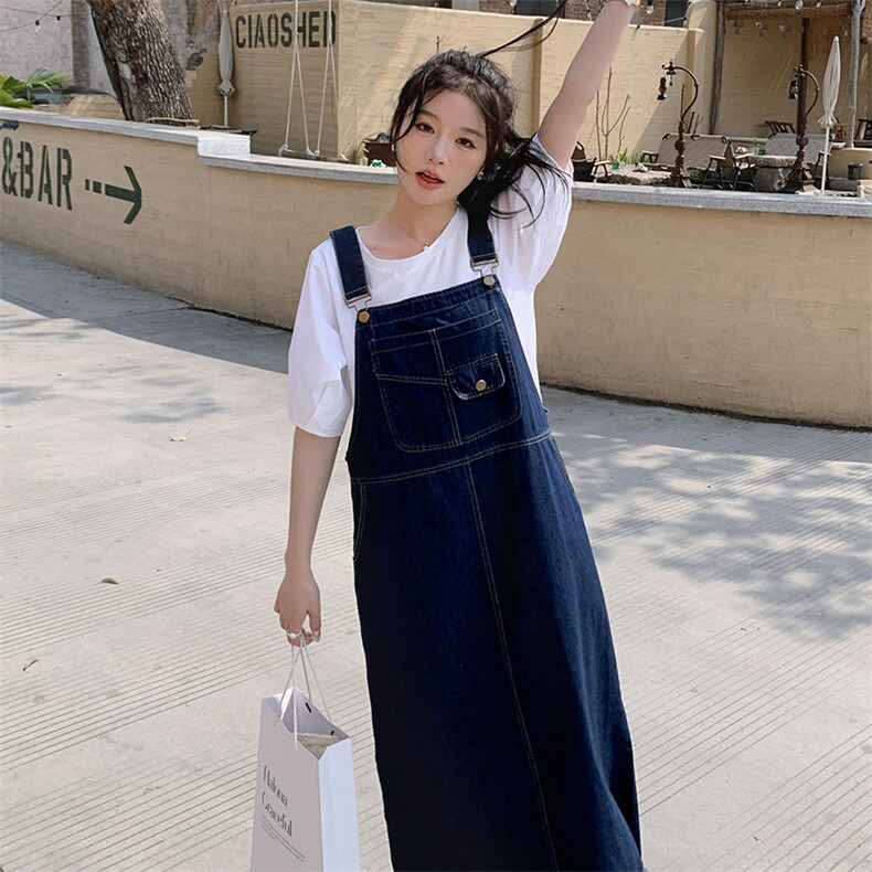 洋气减龄牛仔背带裙女2025夏季新款百搭直筒宽松薄款吊带连衣裙子,女装套装/套裙,慧尚2-185