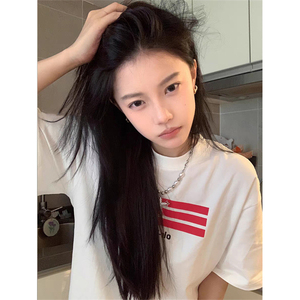 T587-P25 美式复古条纹短袖 纯棉印花宽松T恤图片