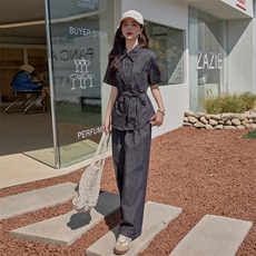 牛仔套装阔腿裤两件套春夏装女2025年新款时尚一整套穿搭显高显瘦，女装套装/套裙，江南女神