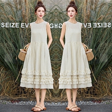 时尚气质波点背心连衣裙女2025夏季新款韩版洋气减龄无袖连衣裙女，女装连衣裙，魅丽静蓝