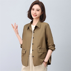 2024年春季新款纯棉衬衫女长袖韩版休闲百搭衬衣女士短款外套开衫，女装短外套，简韵佳