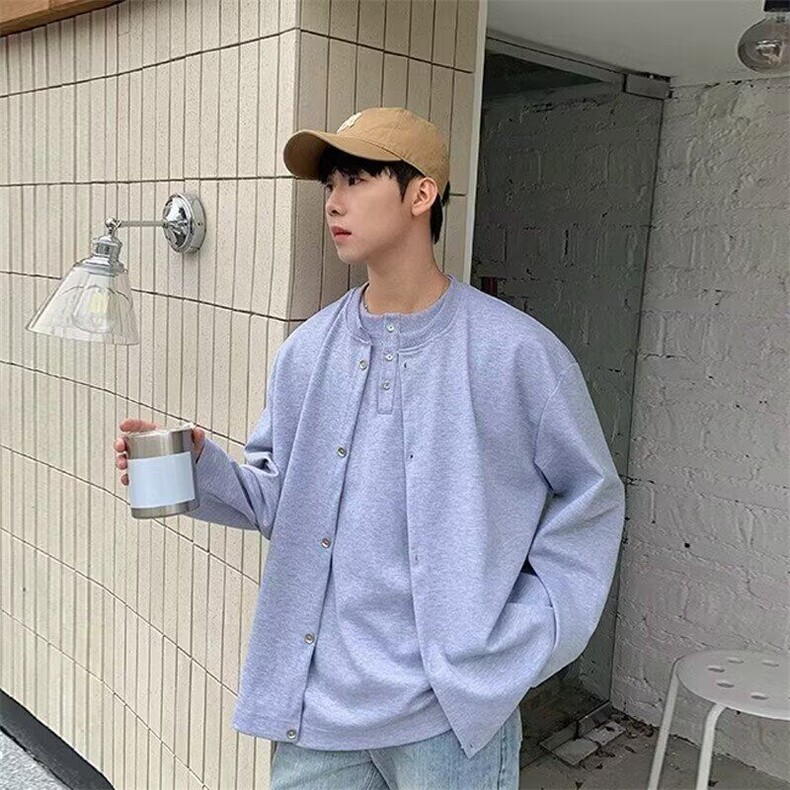 高级感假两件拼接卫衣开衫男韩版宽松设计感慵懒风亨利领上衣外套，男装卫衣，星座506A