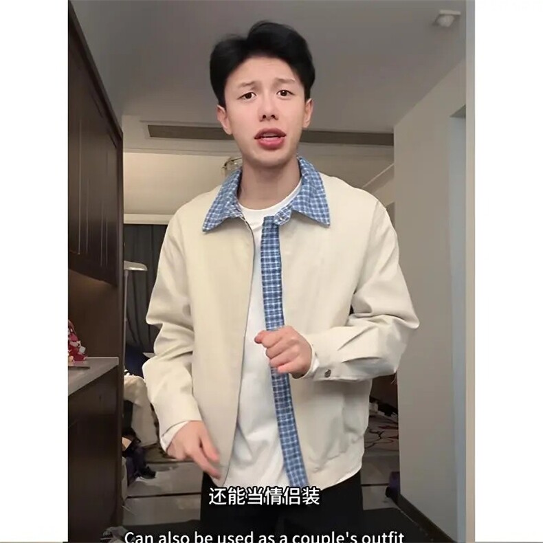 美式假两件格子拼接夹克男款秋季哈灵顿短款外套上衣JK901,男装夹克,星座516A