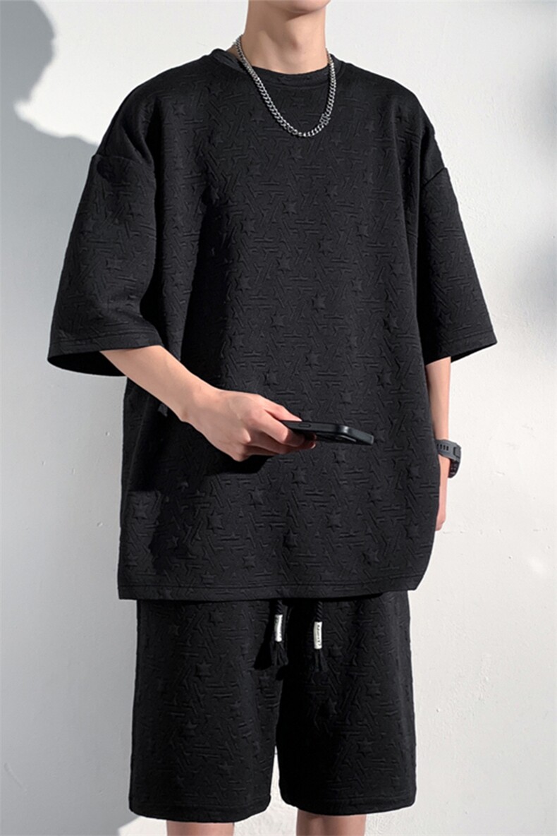 2024夏季新款港风光影墙大码肌理感T恤套装M-5XHQ24425-P60,男装T恤,电商A022