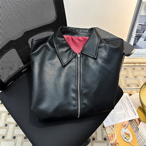 美式复古翻领皮衣外套男设计感拉链pu皮机车服夹克潮JK08568-P73图片