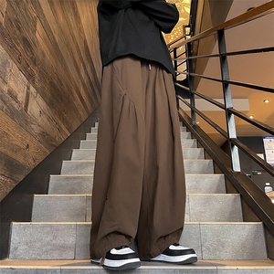 日系男装复古潮牌宽松工装裤阔腿松紧腰设计休闲长裤子K2819-P48图片