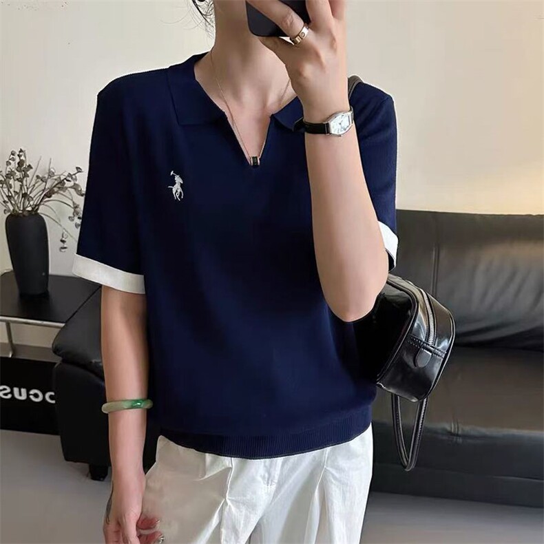 夏季新款女士简约时尚舒适两色翻领短袖图片