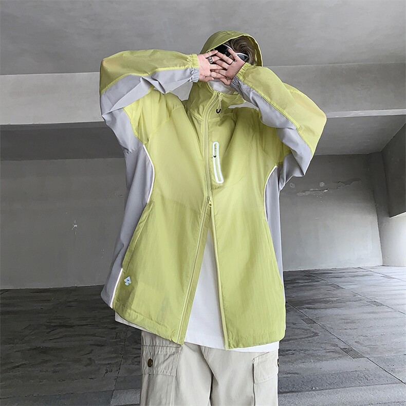 2024年夏季新款港风日系复古冰丝邹真抽绳连帽防晒衣男FS110-P50，男装防晒衣，星座313A(原308A-2)