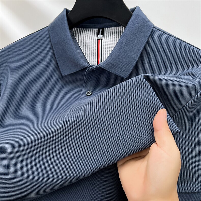 DY69623下摆开叉丝光纯棉短袖POLO带龟背纯色，男装T恤，钱塘207-1