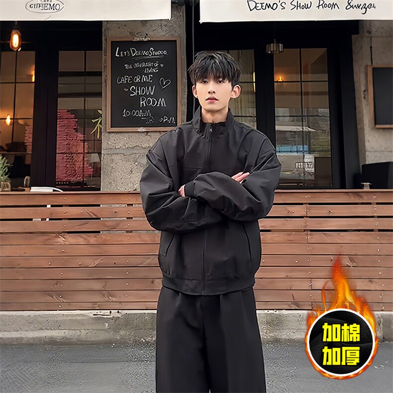 现货秋冬季美拉德立领飞行立领夹克boxy廓形棉衣高街加厚加棉外套，男装夹克，电商A486-1