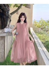 新款主推夏季欧根纱无袖显瘦复古仙女连衣裙2247-P140-K219，女装连衣裙，网红馆
