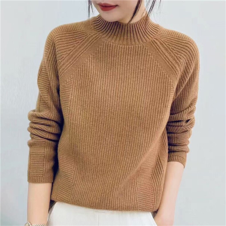 2025年秋季街头套头单件长袖半高时尚百搭通勤,女装羊绒衫,淘淘羊羊绒