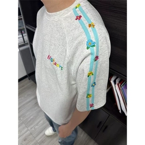 新款  夏季圆领短袖男款220g重磅纯棉刺绣款修身百搭 T1044图片