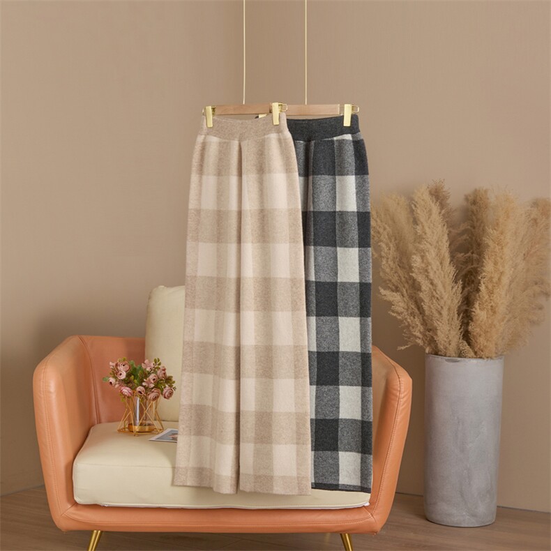 羊毛针织阔腿裤女2025冬季高腰垂坠感直筒毛线裤拖地裤羊毛裤子女，女装休闲裤，西欧羊绒