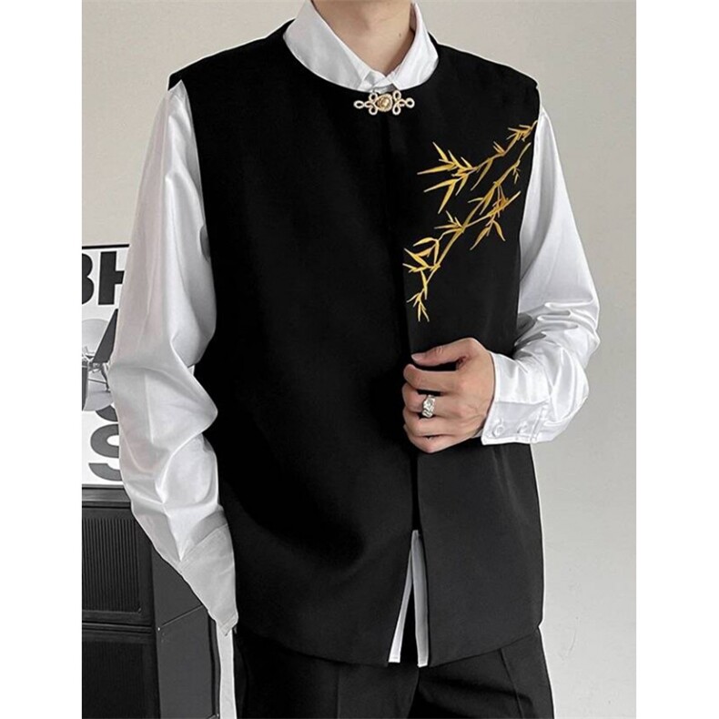 新中式风金竹刺绣马甲男装订婚礼服男立领盘扣唐装M8283，男装民族服装，星座1116A（原606A-3）