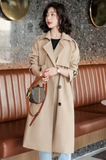 现货春秋新款中长款风衣女士长款卡其色西装领外套英伦风春秋风衣，女装风衣，韩蔻秀